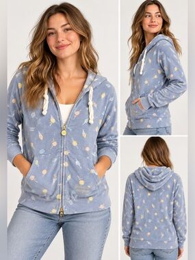 Gelato Pique Blue Ice Cream & Candy Print Zip-Up Hoodie Size F